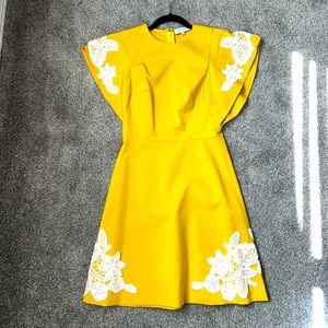 Pearl by Lela Rose Hand Embroidered Yellow and White Dress NWOT size 0